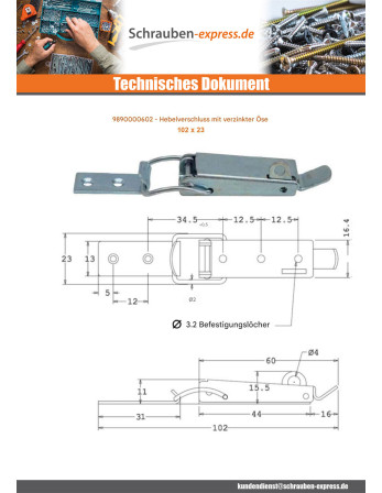 1 x Riegel für Hebel mit Öse Verzinkt 102 X 23