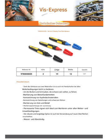1 x Los von Von 3 Markierungen Spitze Fein STANLEY