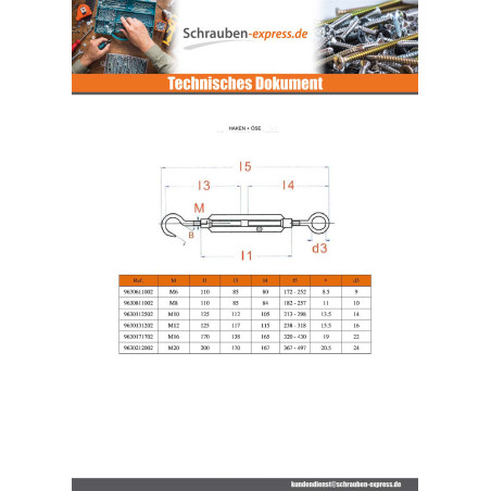 1 x Spannschraube Ring/Ring 12x125 Auge 15,5 Verzinkt