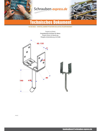 1 x Base del poste verstellbar 60x135 Hohe...