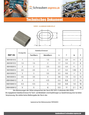 1 x Crimphülse Aluminium für Kabel Textilkern...