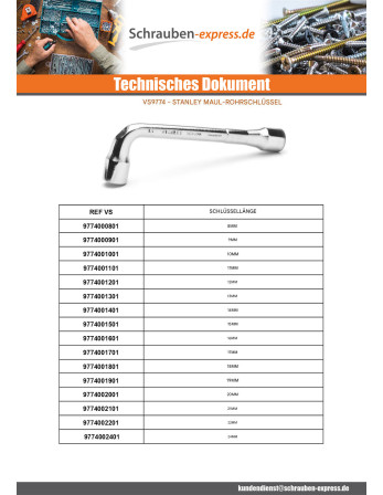 1 x Schlüssel für offene Pfeife STANLEY 6x12...