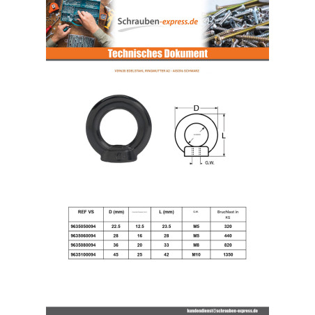 1 x Muttern für Ringmutter M6 Edelstahl A4 Schwarz