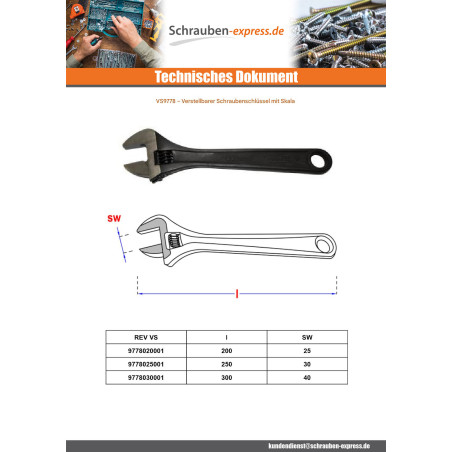 1 x Rollgabelschlüssel mit Skala 200 mm