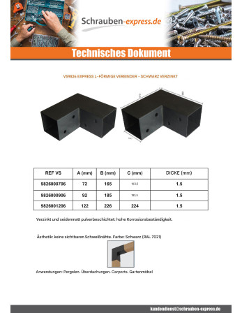 1 x Flachverbinder ÄUSSERN In L Stahl schwarz...