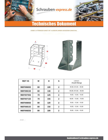 1 x Balkenschuh U-förmig für Flügel Innen...