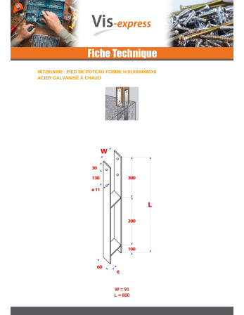 1 x Base del poste form H 91x600x60x6 Hohe...