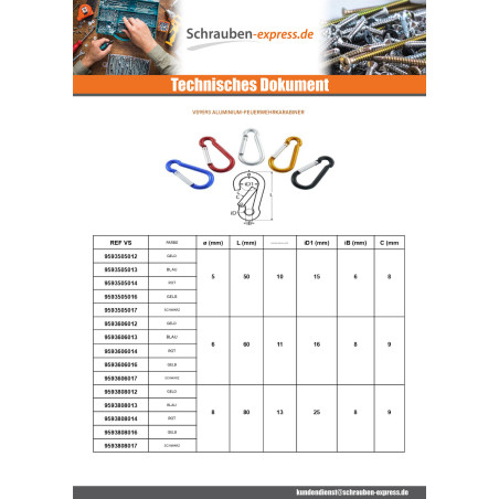 1 x Karabiner FEUERWEHRMANN 8x80 Schwarz Aluminium