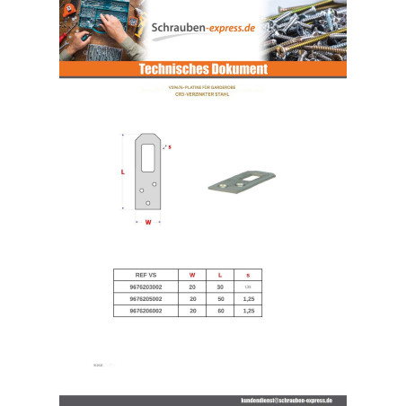 1 x Montageplatte Tor MANTEL Verzinkt 20x60