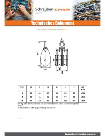 1 x ROLLE Doppelt Von 25 Edelstahl A2 Für Kabel...
