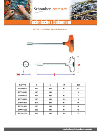 1 x T-Schlüssel Für Sechskantmutter 8x157