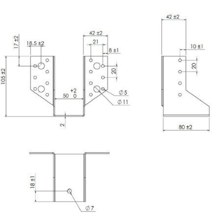 1 x Balkenschuh U-förmig für Flügel Außenbereich 50x100 Stahl schwarz verzinkt
