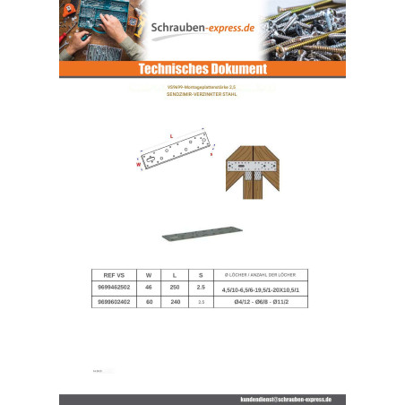 1 x Montageplatte MONTAGE Sendzimir 60x240