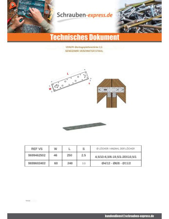 1 x Montageplatte MONTAGE Sendzimir 46x250