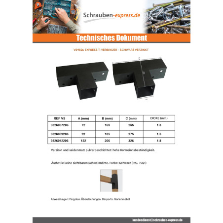 1 x Flachverbinder ÄUSSERN In Kopf Stahl schwarz verzinkt 72x165x255