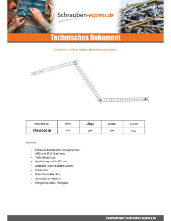 1 x Zollstock Kunststoff STANLEY 2 Meter