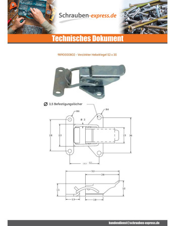 1 x Riegel für Hebel Verzinkt 52 X 35
