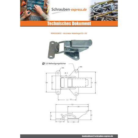 1 x Riegel für Hebel Verzinkt 52 X 35