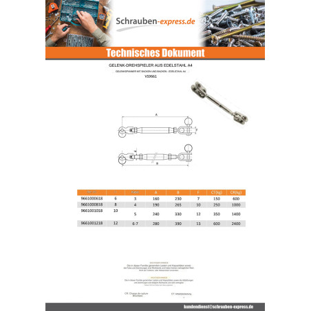 1 x Wantenspanner Edelstahl A4 Durchmesser 10