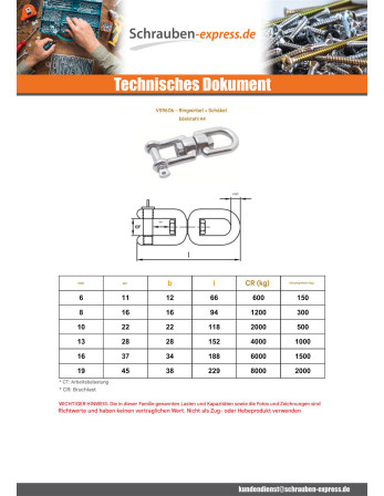 1 x Wirbel mit Ring Schäkel Edelstahl A4...