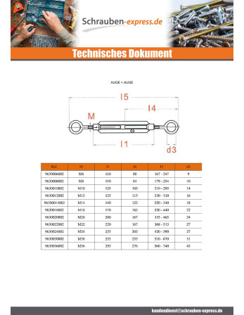 1 x Spannschraube Ring/Ring 10x125 Auge 13,5...