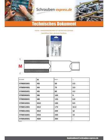 1 x Satz 3 KLOPFEN für HAND M20 gewinde 250