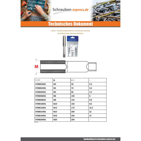 1 x Satz 3 KLOPFEN für HAND M20 gewinde 250