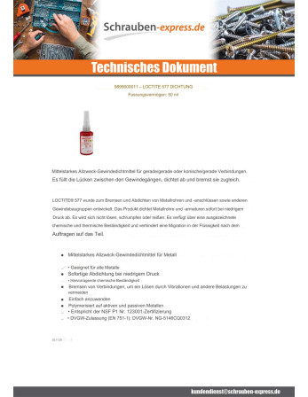 1 x Abdichtung mittlere Festigkeit LOCTITE 577