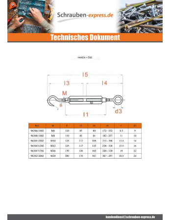 1 x Spannschraube Haken/Haken 12x125 Verzinkt