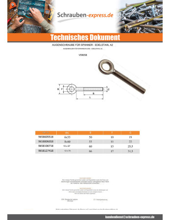 1 x Augenschraube für Spannwirbel Auge 11...