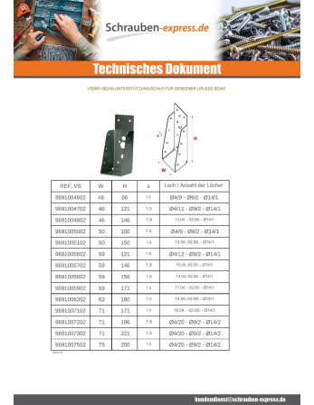 1 x Balkenschuh STRAHL Ohne LIPPE Sendzimir 71X221