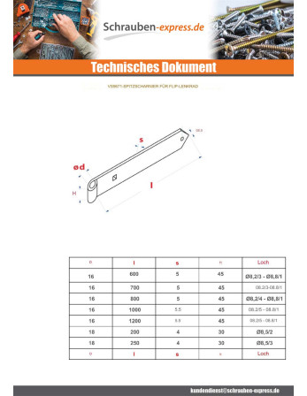 1 x Spitze Ladenband für Drehflügel 16x1200...