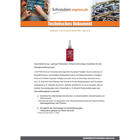 1 x Schraubensicherung geringe Festigkeit 50 ml LOCTITE 222