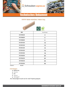 Glatter Holzdübel Durchmesser 12 Länge 1 Meter 2