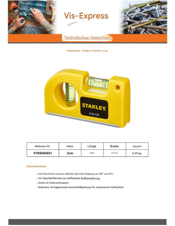 1 x Taschenwasserwaage STANLEY