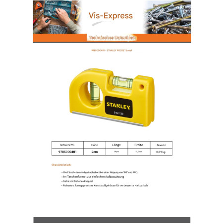 1 x Taschenwasserwaage STANLEY