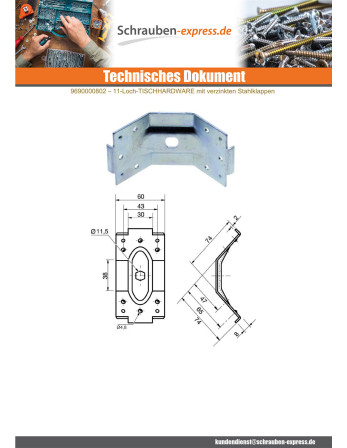 1 x Tischbeschlag 11 LÖCHER Verzinkt