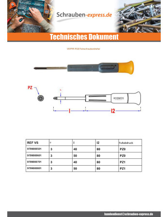 1 x Schraubenzieher Ende PZ0 Länge...