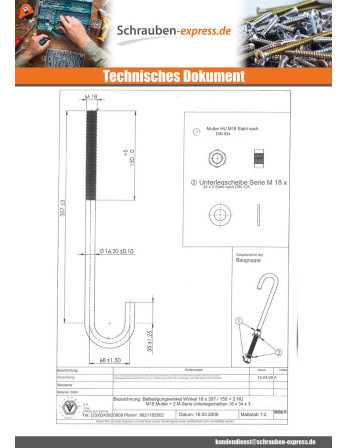 1 x Ankerschrauben M18X357 Mit Gewinde 150 +2...