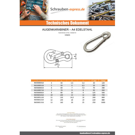 1 x Karabinerhaken Edelstahl A4 Durchmesser 7