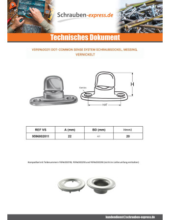 1 x BASE für SCHRAUBEN Nickel Messing Hoch 20