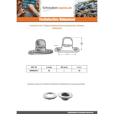 1 x BASE für SCHRAUBEN Nickel Messing Hoch 20
