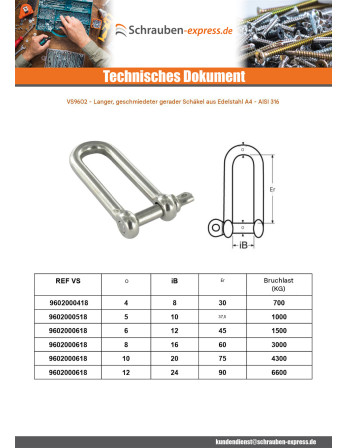 1 x Schäkel Gerade Lang Geschmiedet Edelstahl...