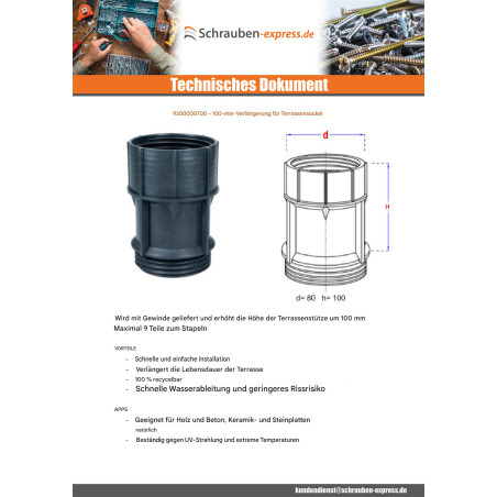 1 x Verlängerung für Sockel Terrasse 100 mm