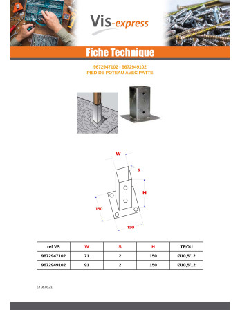 1 x Base del poste Mit Schraube 71x150 Hohe...