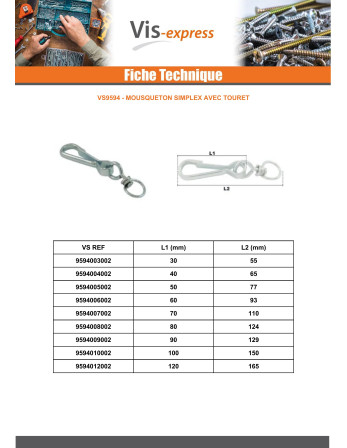 1 x Tor Karabiner SIMPLEX Länge 30 Verzinkt