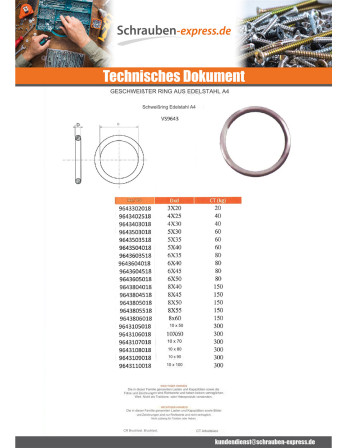 1 x Schweißring Edelstahl A4 8x45