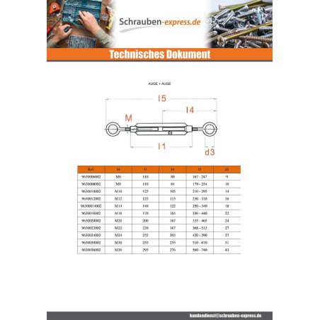 1 x Spannschraube Ring/Ring 20x200 Auge 27 Verzinkt