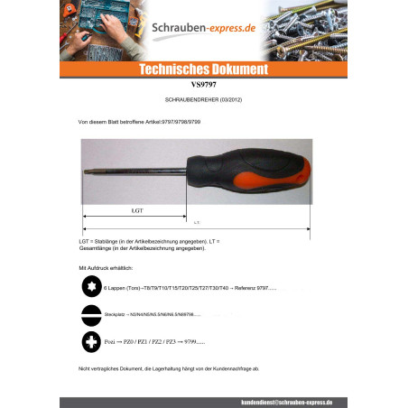1 x Schraubenzieher T25 Gesamtlänge 210 Länge Metallgewinde 100