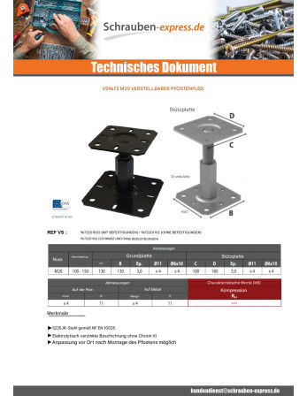 1 x Base del poste Einstellung 130x130 M20 Schwarz